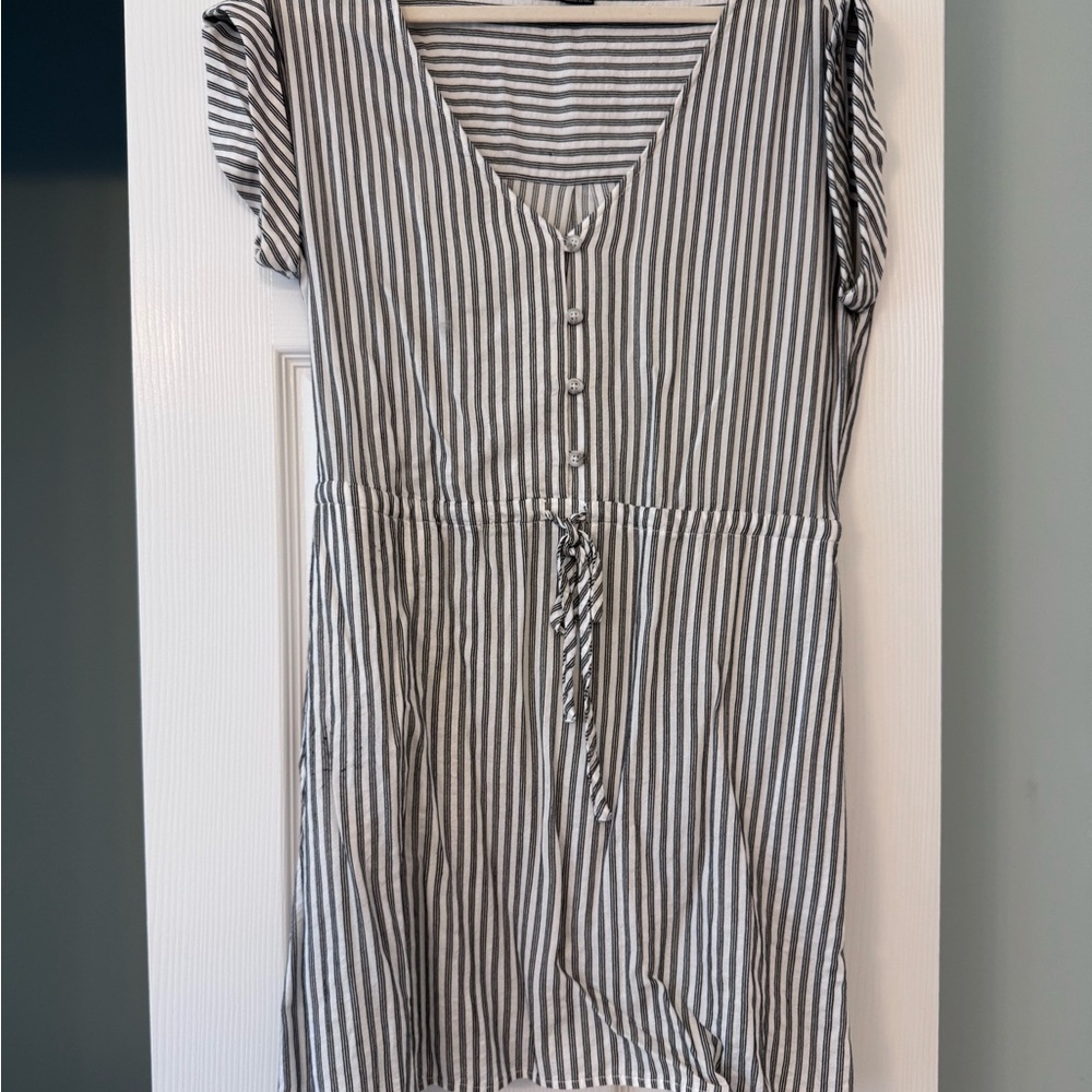 Sanctuary Black and White Striped Button-Front Linen Sun Dress
